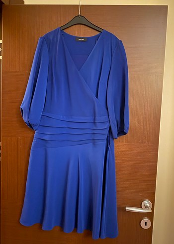 Ng style Mavi V Yaka Midi Drapeli Kadın Elbise - Görsel 3