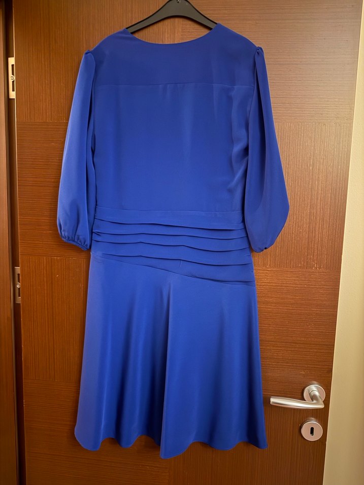 Ng style Mavi V Yaka Midi Drapeli Kadın Elbise - Görsel 5