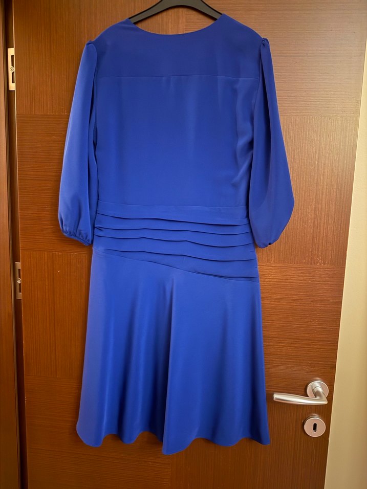 Ng style Mavi V Yaka Midi Drapeli Kadın Elbise - Görsel 4