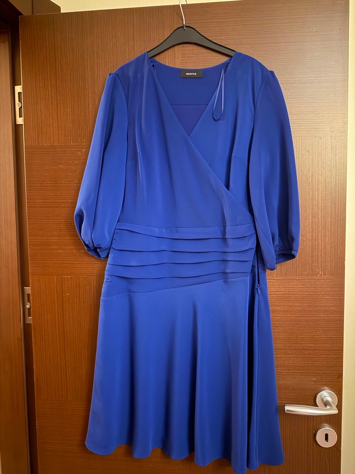 Ng style Mavi V Yaka Midi Drapeli Kadın Elbise - Görsel 2