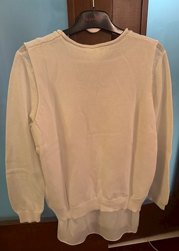 Beyaz Kadın Pamuklu twist Uzun Kollu Sweatshirt - Görsel 7