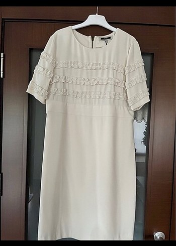 İpekyol Beyaz Midi Elbise, Kısa Kollu, Fırfırlı - Görsel 2