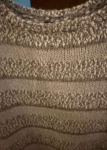 Bej Gri Çizgili mango Kadın Triko Kazak - Görsel 5