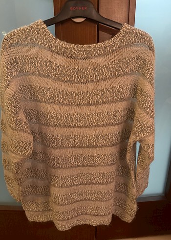 Bej Gri Çizgili mango Kadın Triko Kazak - Görsel 8