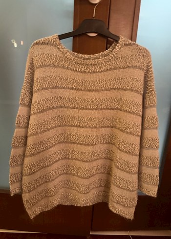 Bej Gri Çizgili mango Kadın Triko Kazak - Görsel 2