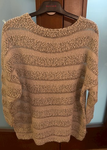 Bej Gri Çizgili mango Kadın Triko Kazak - Görsel 9