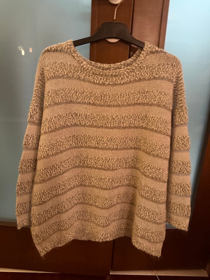 Bej Gri Çizgili mango Kadın Triko Kazak - Görsel 2