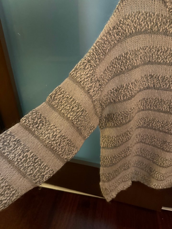 Bej Gri Çizgili mango Kadın Triko Kazak - Görsel 3