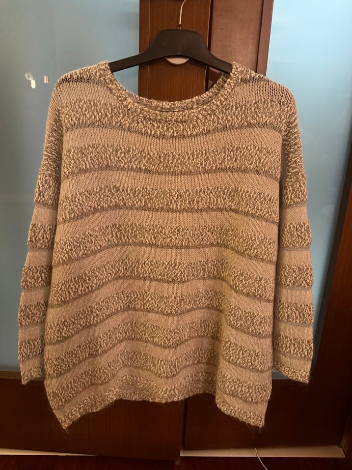 Bej Gri Çizgili mango Kadın Triko Kazak - Görsel 4