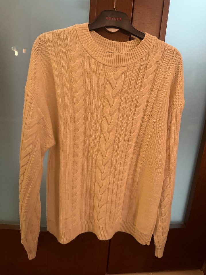 Krem Örgü Kadın Triko Kazak - Görsel 5