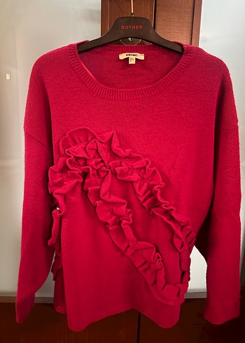 Fuşya Fırfırlı Kadın Triko Kazak - Görsel 2