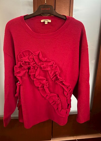 Fuşya Fırfırlı Kadın Triko Kazak - Görsel 4