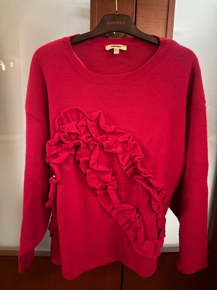 Fuşya Fırfırlı Kadın Triko Kazak - Görsel 2