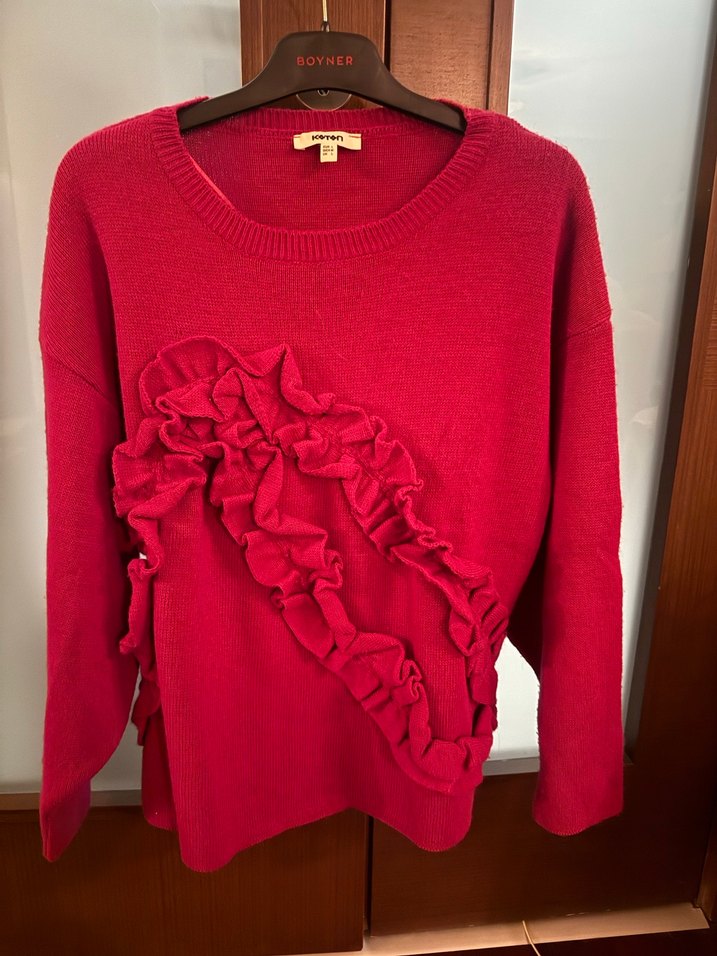 Fuşya Fırfırlı Kadın Triko Kazak - Görsel 4