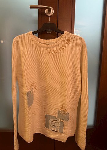 Bej twist Örgü Kadın Triko Kazak - Görsel 2