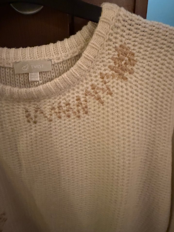 Bej twist Örgü Kadın Triko Kazak - Görsel 4
