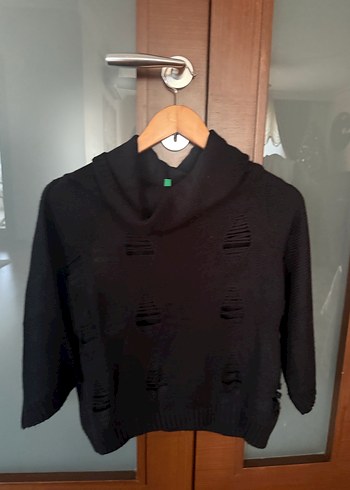 Benetton Siyah Boğazlı Örgü Kadın Kazak - Görsel 3