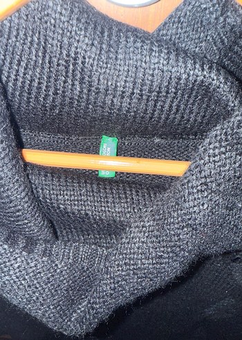 Benetton Siyah Boğazlı Örgü Kadın Kazak - Görsel 4