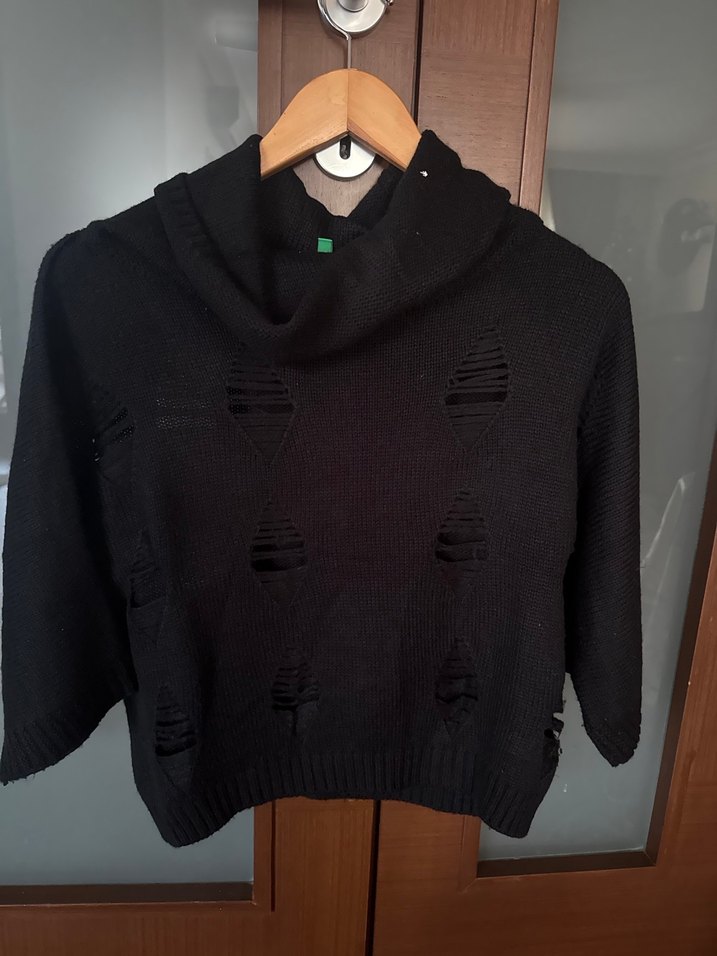 Benetton Siyah Boğazlı Örgü Kadın Kazak - Görsel 2