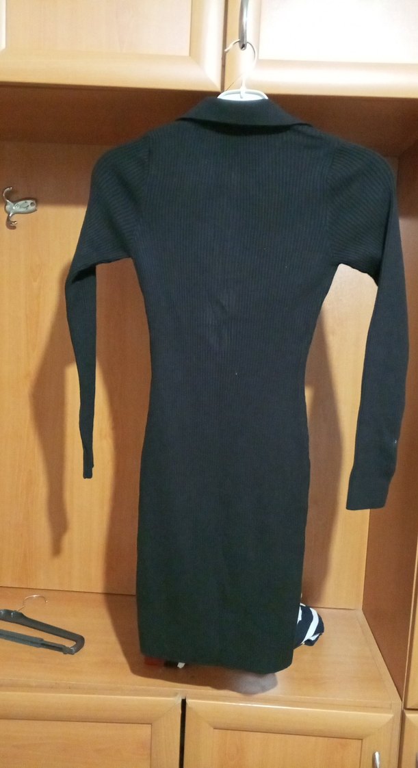 Siyah, Uzun Kollu, Midi Triko Elbise - Görsel 5