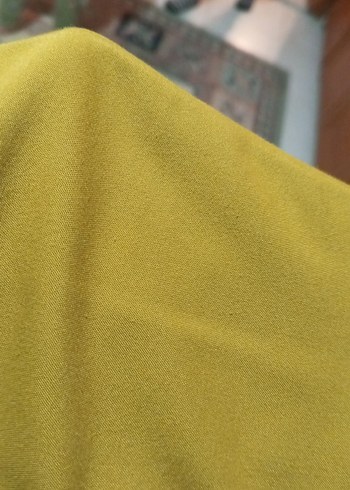 Sarı Midi Kumaş Pantolon, Kemerli, Rahat Kesim - Görsel 7