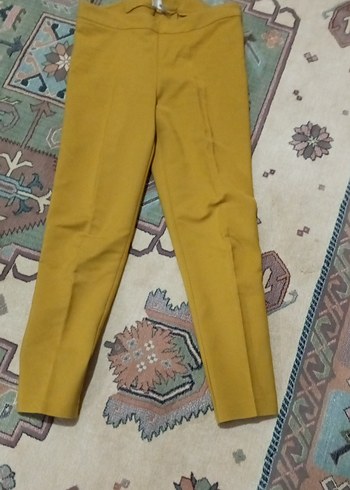 Sarı Midi Kumaş Pantolon, Kemerli, Rahat Kesim - Görsel 2