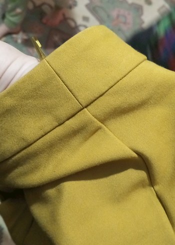 Sarı Midi Kumaş Pantolon, Kemerli, Rahat Kesim - Görsel 8