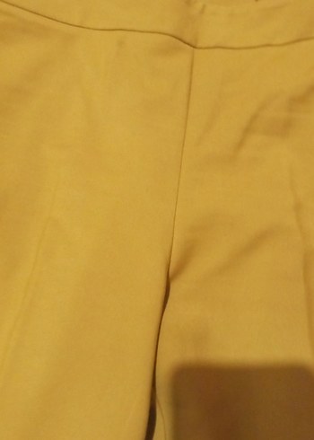 Sarı Midi Kumaş Pantolon, Kemerli, Rahat Kesim - Görsel 3