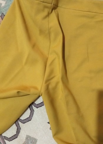 Sarı Midi Kumaş Pantolon, Kemerli, Rahat Kesim - Görsel 6