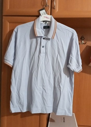 mavi Pamuklu Kısa Kollu Polo Tişört - Görsel 7