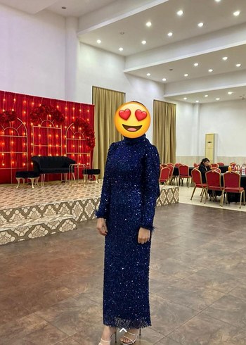 38 Beden mavi Renk lacivert uzun pul payetli Kadın Abiye Elbise