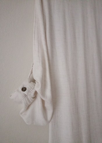 Uzun Kollu Düğmeli Bohem Beyaz Elbise - Görsel 5