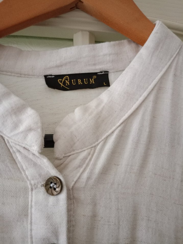 Uzun Kollu Düğmeli Bohem Beyaz Elbise - Görsel 4