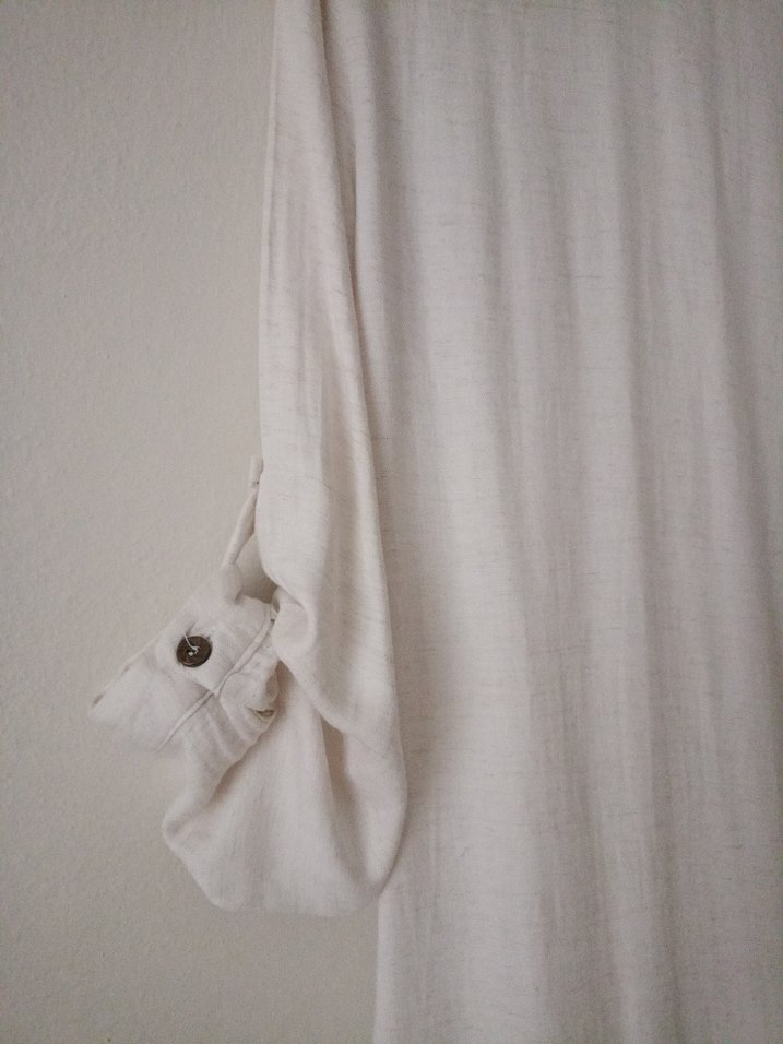 Uzun Kollu Düğmeli Bohem Beyaz Elbise - Görsel 5