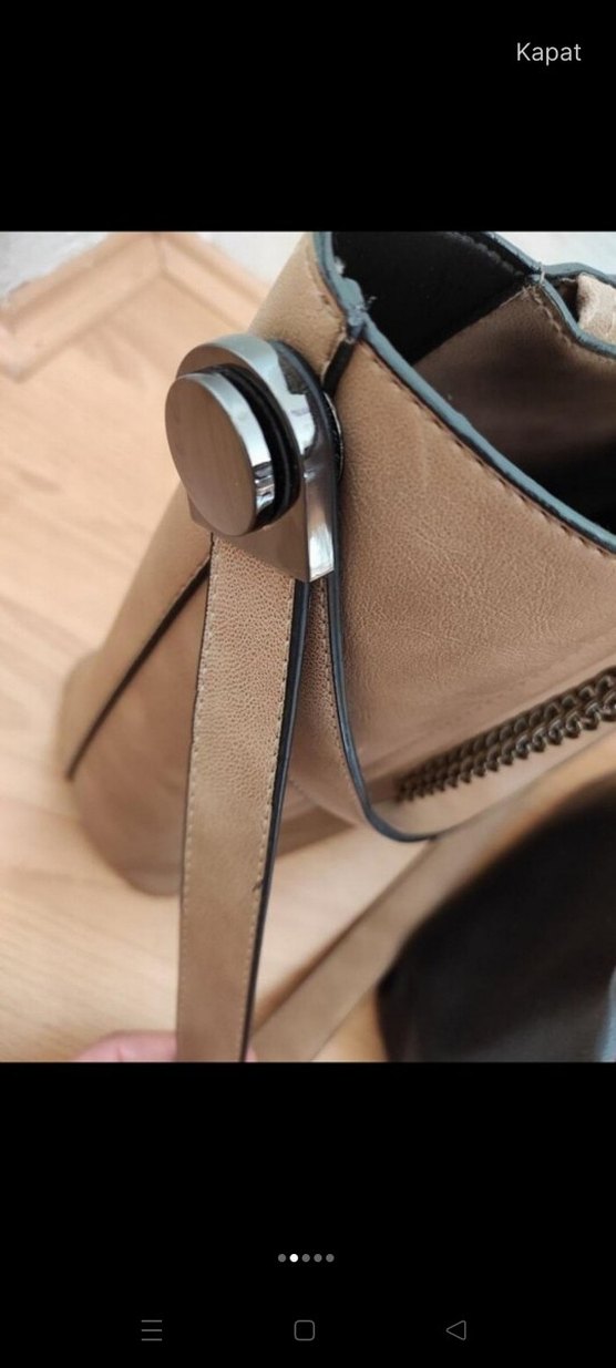 Bej Deri Kadın Çanta Fermuarlı Modern - Görsel 2