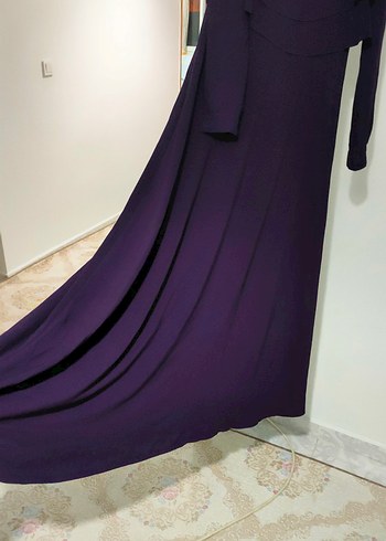Uzun Mor Kadın Elbise, Yüksek Yaka, Salaş Kesim - Görsel 6