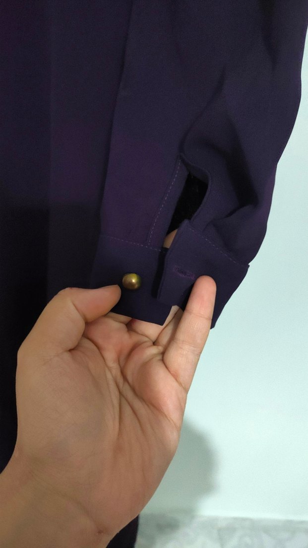 Uzun Mor Kadın Elbise, Yüksek Yaka, Salaş Kesim - Görsel 5