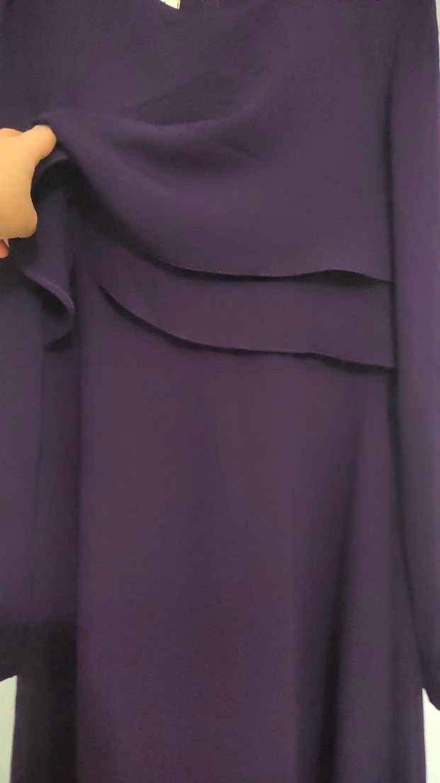 Uzun Mor Kadın Elbise, Yüksek Yaka, Salaş Kesim - Görsel 2