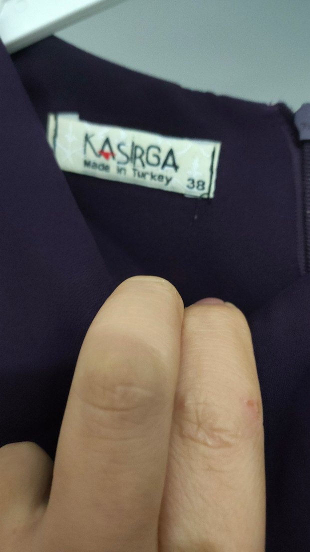 Uzun Mor Kadın Elbise, Yüksek Yaka, Salaş Kesim - Görsel 3