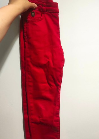 Çocuk Kırmızı Dar Kesim Fermuarlı Pantolon - Görsel 3