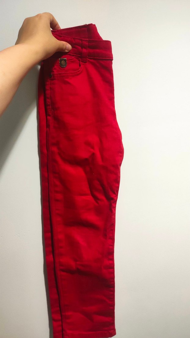 Çocuk Kırmızı Dar Kesim Fermuarlı Pantolon - Görsel 3