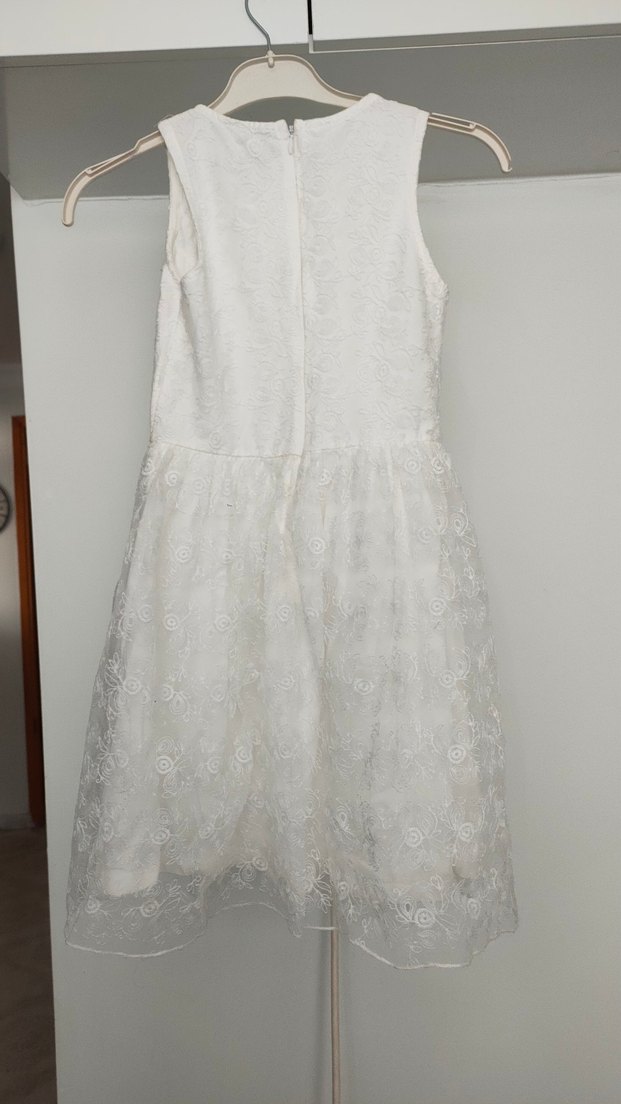 Kız Çocuk Beyaz Dantel Nakışlı Elbise - Görsel 3