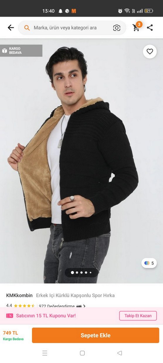 Siyah Kapüşonlu Fermuarlı Erkek Sweatshirt - Görsel 3