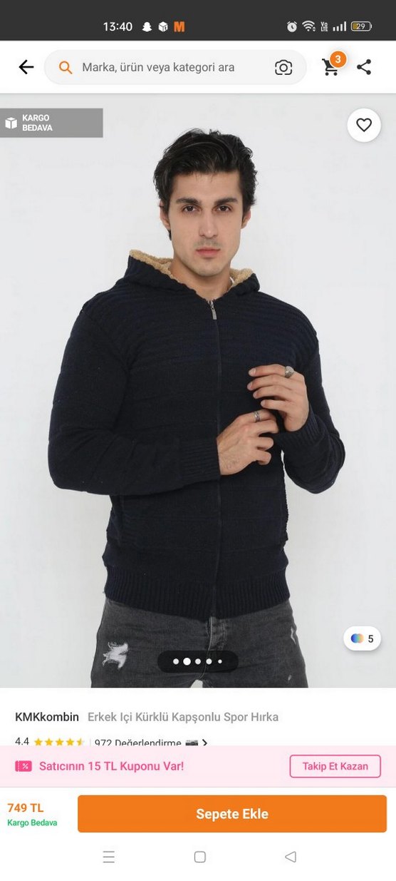 Siyah Kapüşonlu Fermuarlı Erkek Sweatshirt - Görsel 2