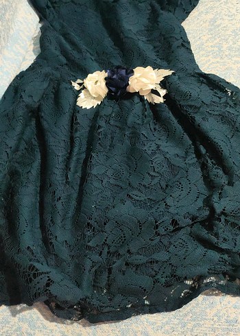 Kız Çocuk Lacivert Dantelli Klasik Elbise - Görsel 2