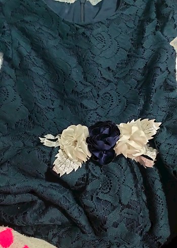 Kız Çocuk Lacivert Dantelli Klasik Elbise - Görsel 3