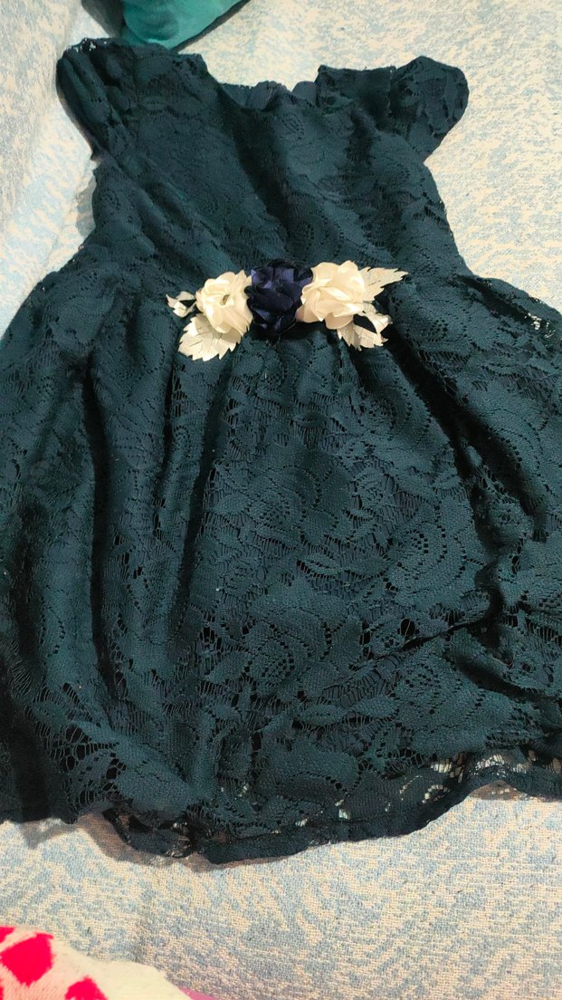 Kız Çocuk Lacivert Dantelli Klasik Elbise - Görsel 2