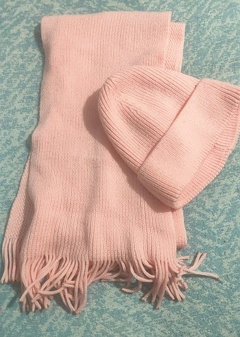Pembe Örgü Çocuk Bere ve Atkı Takımı - Görsel 2