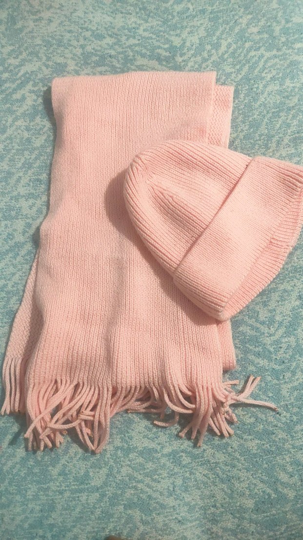 Pembe Örgü Çocuk Bere ve Atkı Takımı - Görsel 2