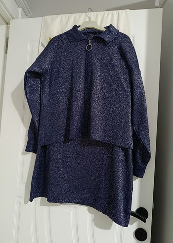 Lacivert Uzun Kollu Bağlama Desenli Triko Elbise - Görsel 3